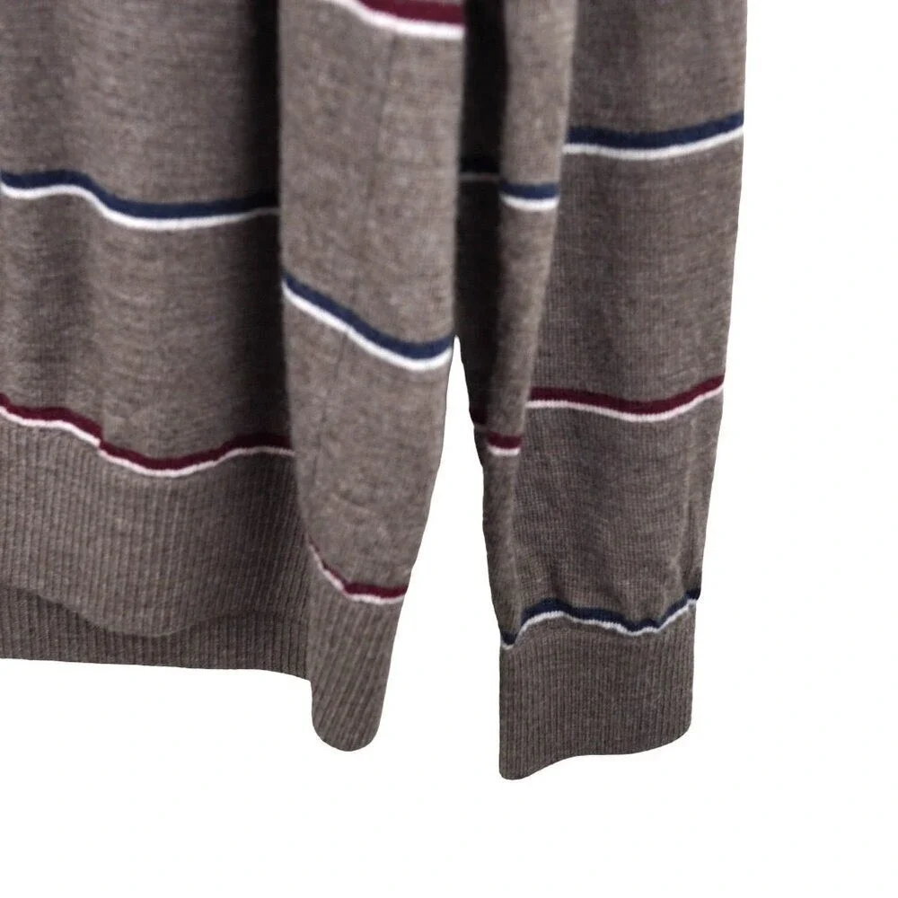 Banana Republic Sweater Mens Large Brown Striped Merino Wool Crew Neck Pullover